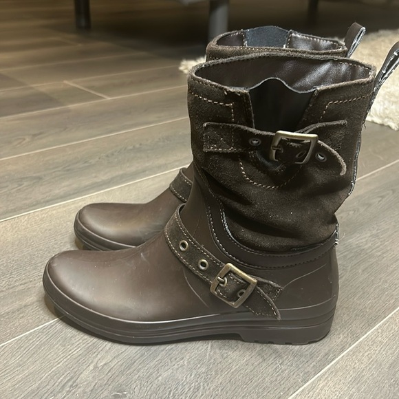 Santana Canada Waterproof Boots Cayley Suede / Rubber Brown Rain Boots Size 8 - Picture 2 of 16